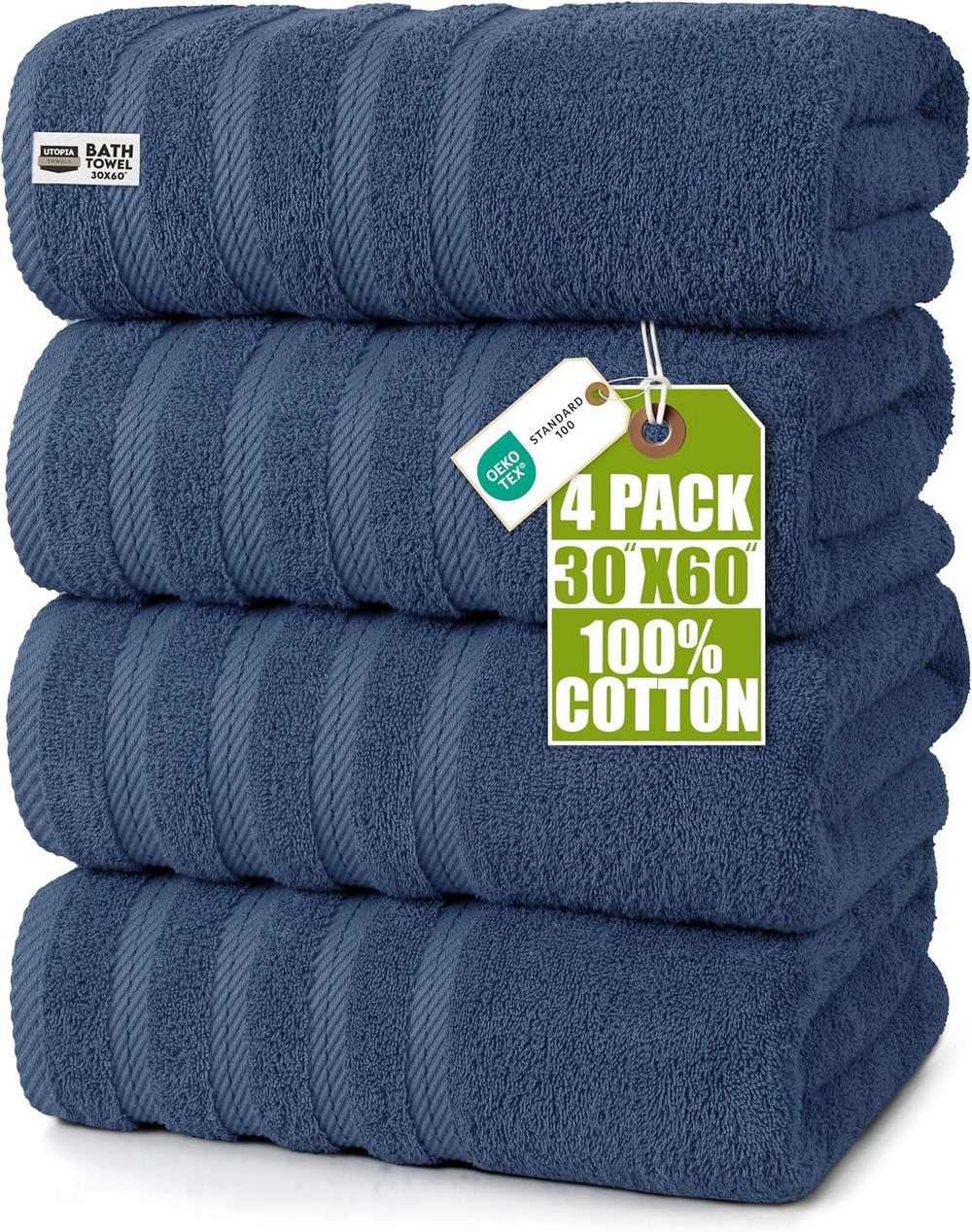 Utopia Towels 4 Pack Premium XL Bath Towels, 30x60 in, Cotton, Navy