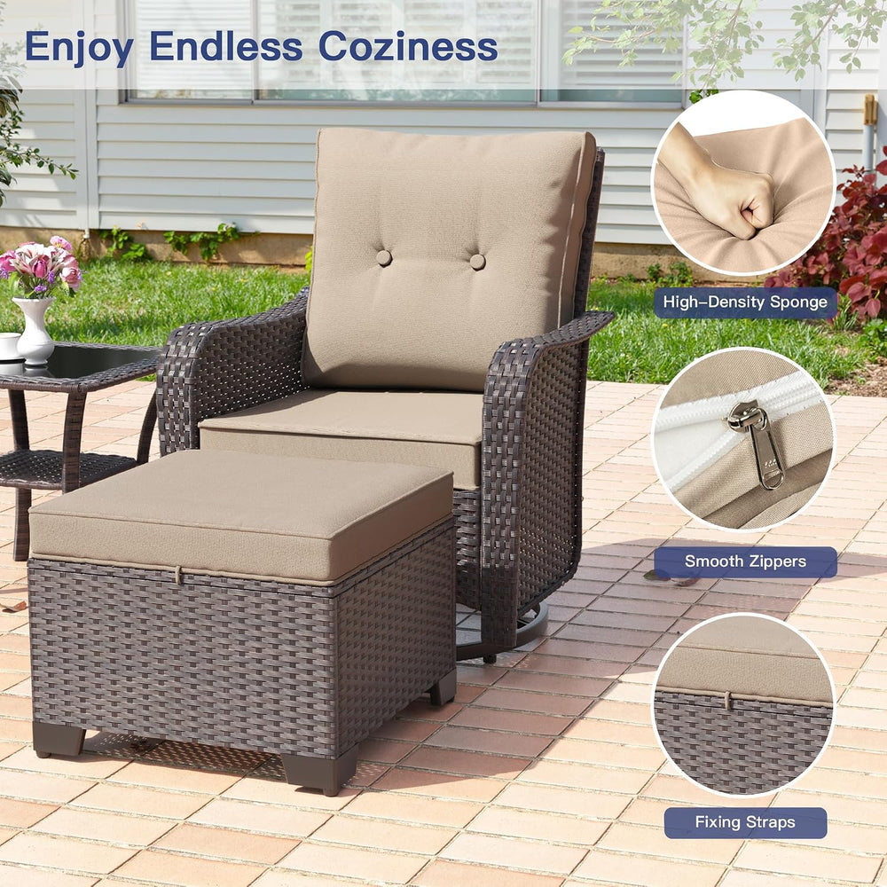 ALAULM 5-Piece Outdoor Swivel Rocking Chair Set with 4” Thick Cushions and Hi...