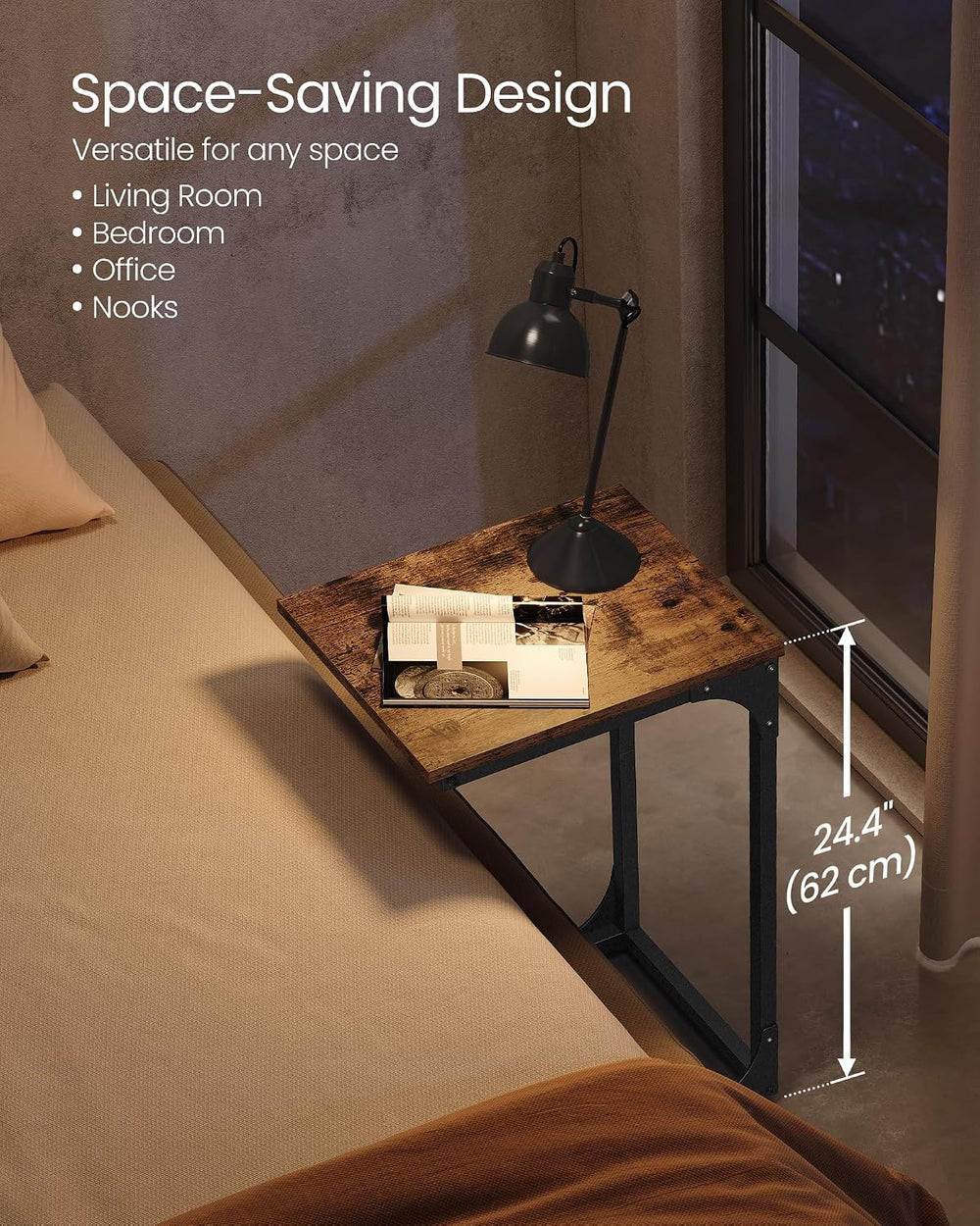 VASAGLE C-Shaped End Table, Small Sofa Side Table with Metal Frame