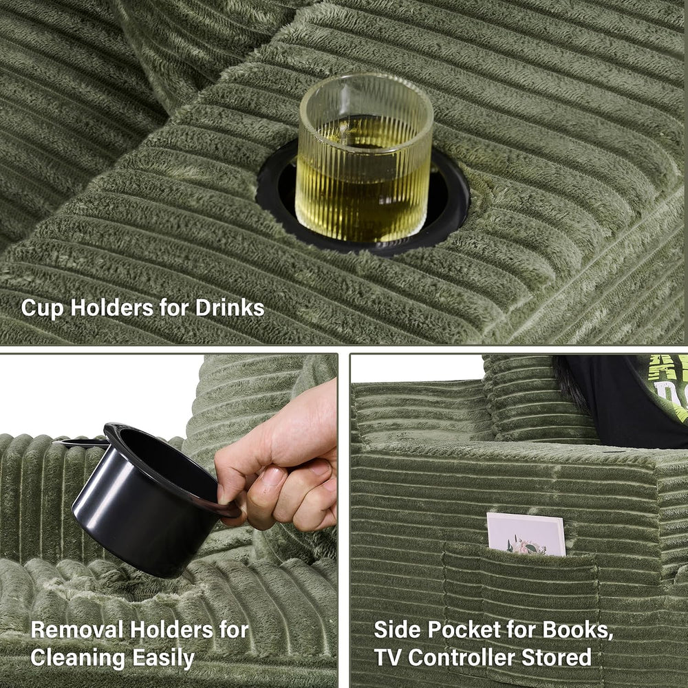 68" Oversized Boneless Chaise Lounge Chair Indoor with Cup Holders,Green