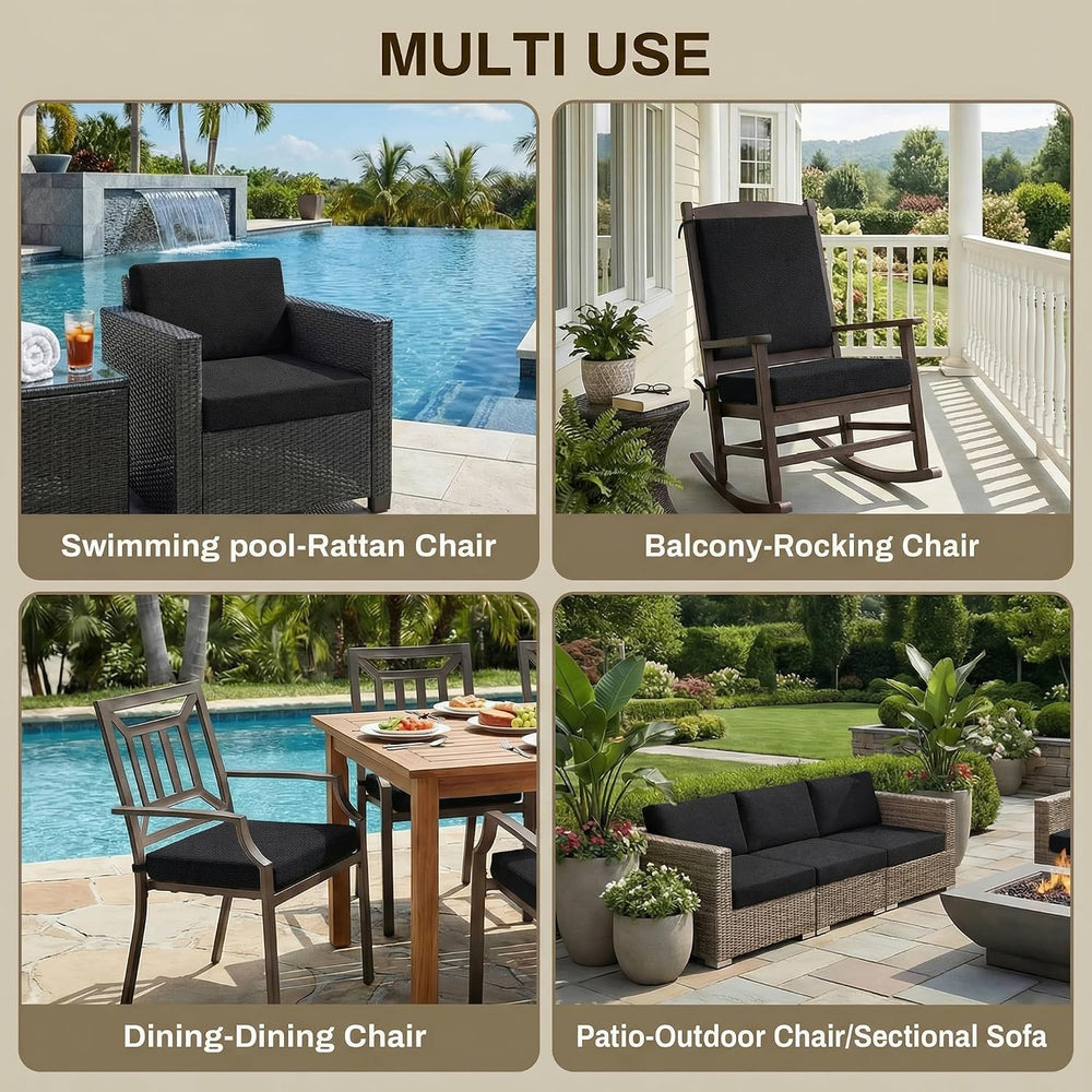 Loveboat 4 in Thick Outdoor Square Chair Cushions 22 x 22 （Set of 2） Black