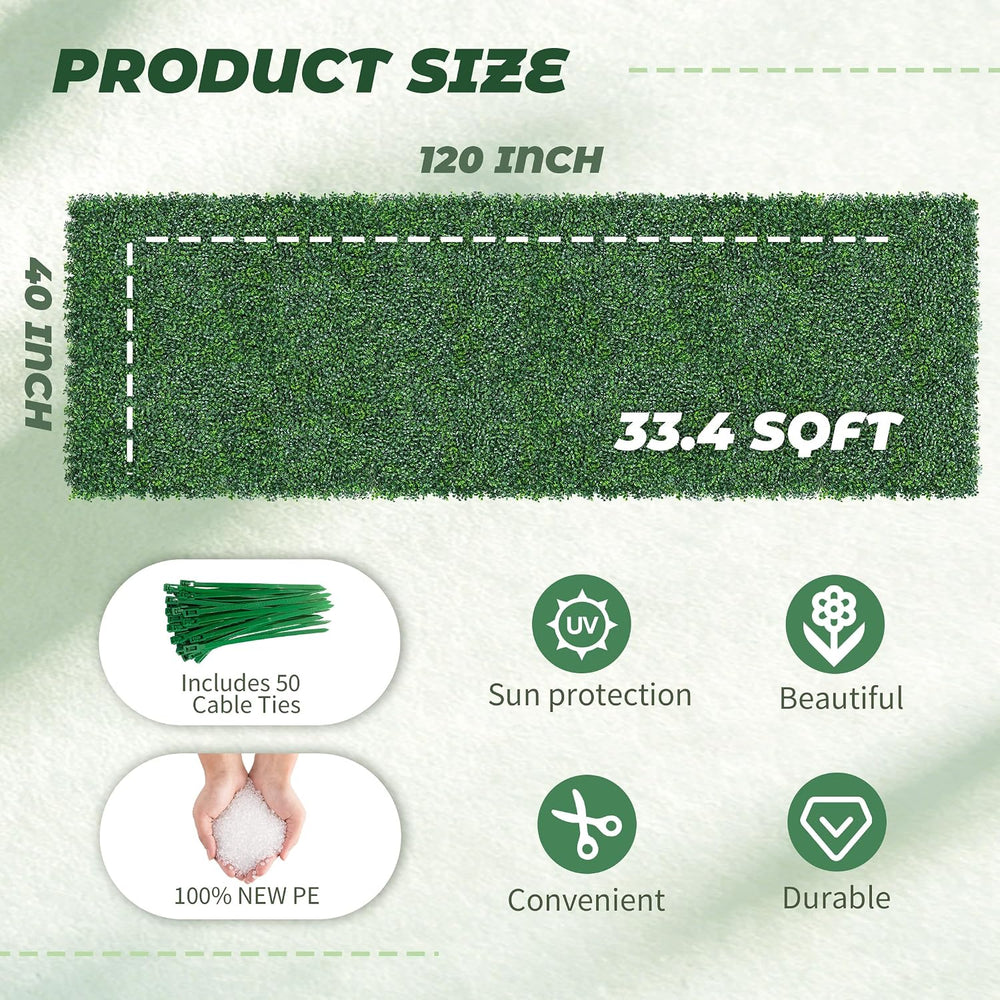 TTTM 40"x120" 33.4 Sqft, UV-Resistant Artificial Boxwood Hedge Roll...