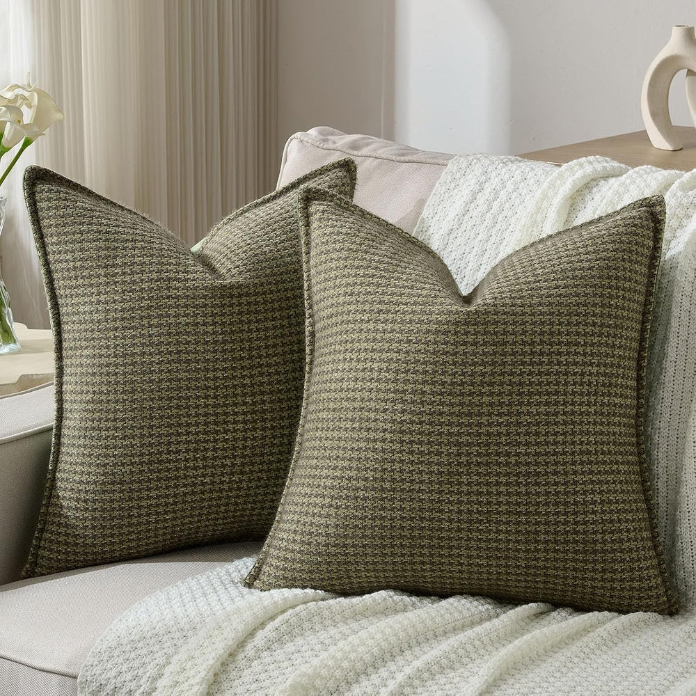 FUTEI Pack of 2 Chenille Throw Pillow Covers 22x22 Inch, Olive Green