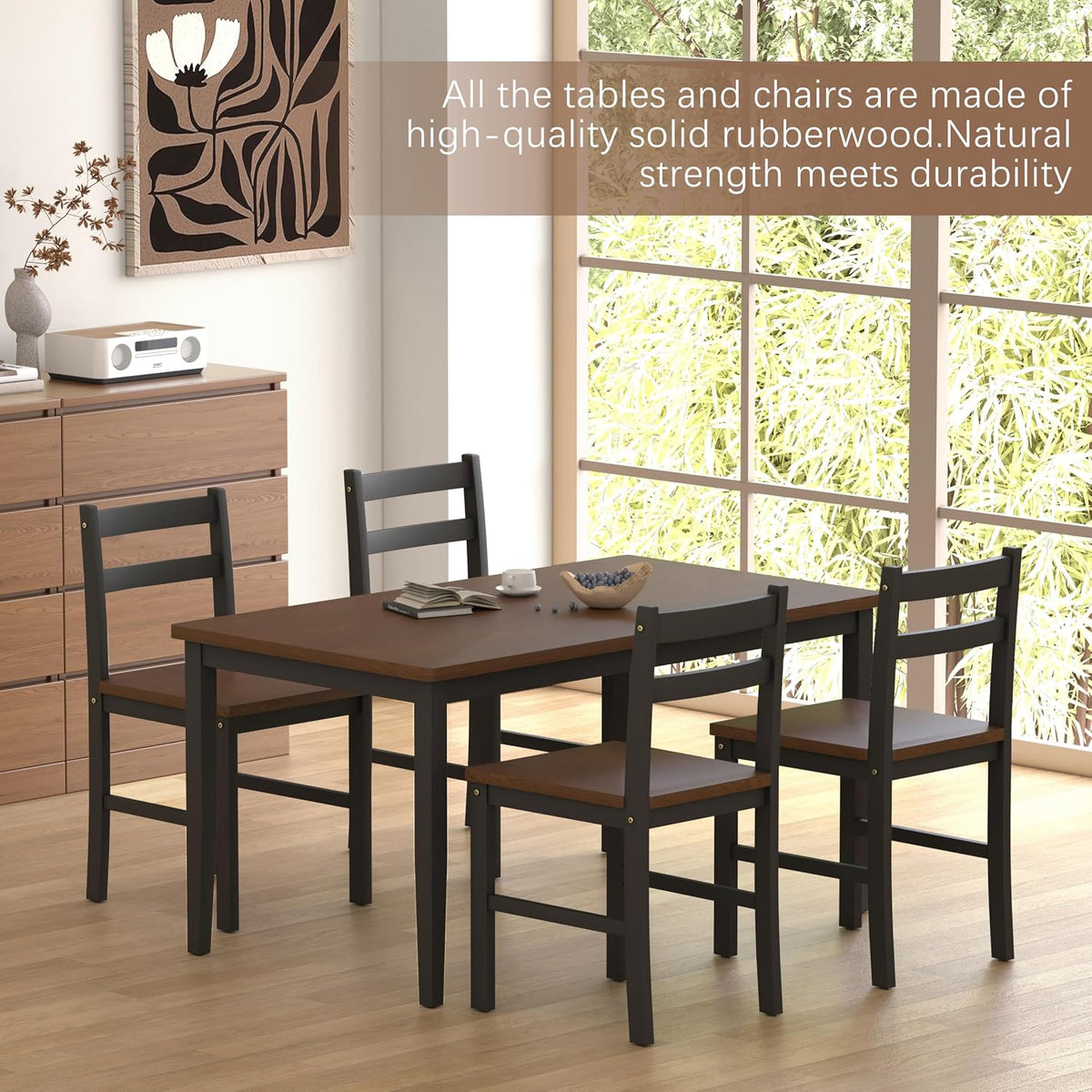 5 piece dining table set, solid wood dining, close-up detail