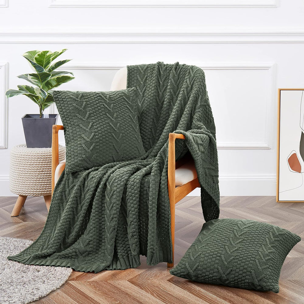 Aormenzy Knitted Throw Blanket (50" x 60") and 2 Pillow Covers (18&...