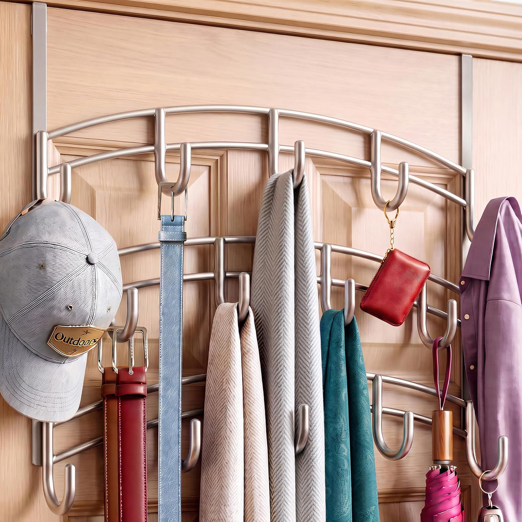 LYNK PROFESSIONAL® HOME™ Over the Door Hooks - 14 Hook – Over the Door Coat Rack - Over the Door Hanger - Hanging Towels or Clothes - Bathroom, Bedroom, Laundry Room - Lifetime Ltd. Warranty, Platinum