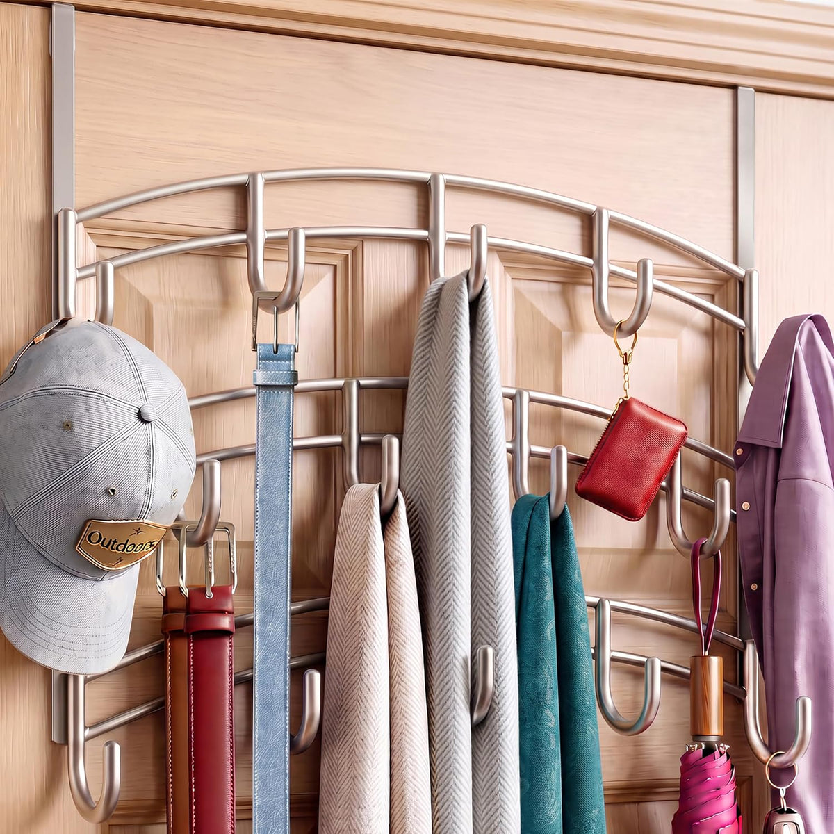 LYNK PROFESSIONAL® HOME™ Over the Door Hooks - 14 Hook – Over the Door Coat Rack - Over the Door Hanger - Hanging Towels or Clothes - Bathroom, Bedroom, Laundry Room - Lifetime Ltd. Warranty, Platinum