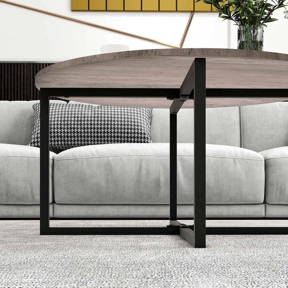 HOMERECOMMEND Round Coffee Table Nesting Tables for Living Room,Black+Grey