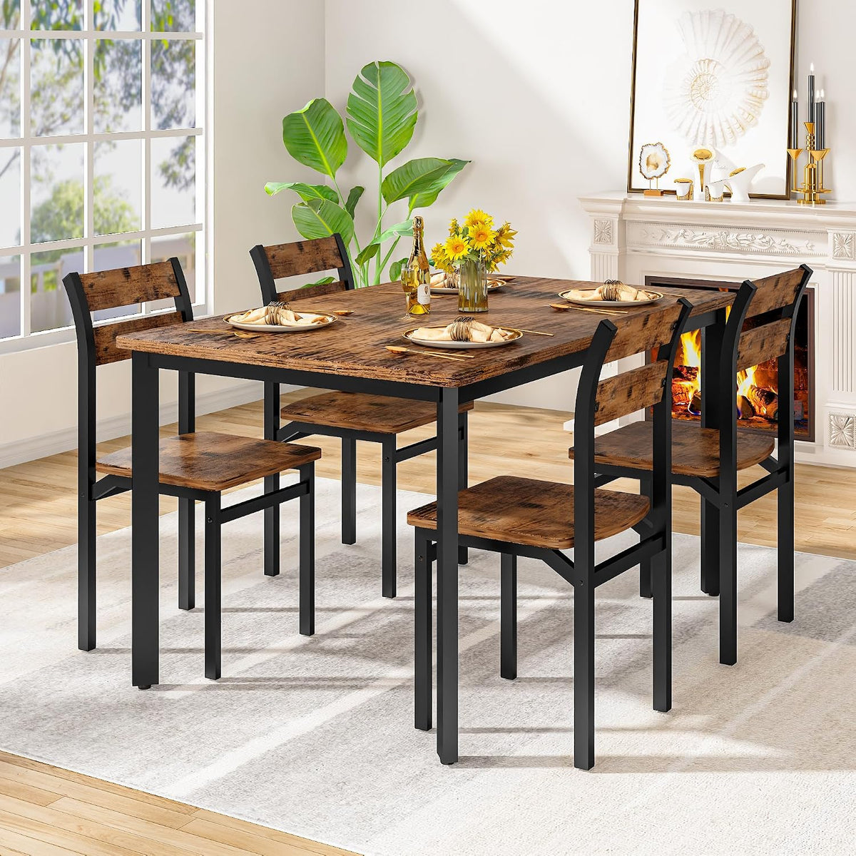 dklgg dining room table set for 4 farmhouse, close-up detail