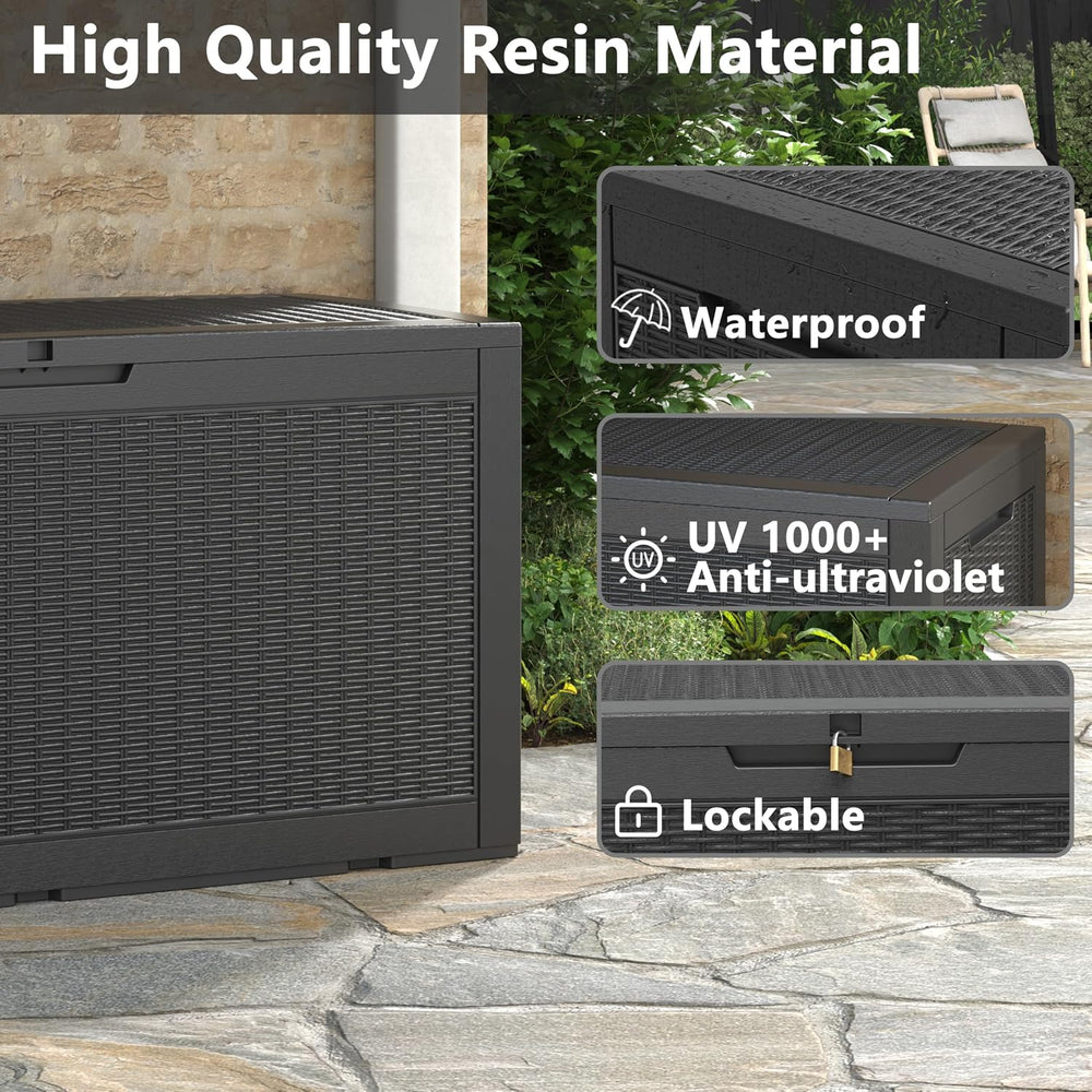 160 Gallon Deck Box,Lockable Outdoor Storage Box Gas Lift,Waterproof,Black