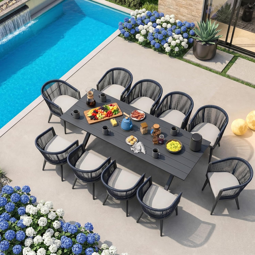 PURPLE LEAF Outdoor Dining Set for 10 with Cushions PE Rattan Grey