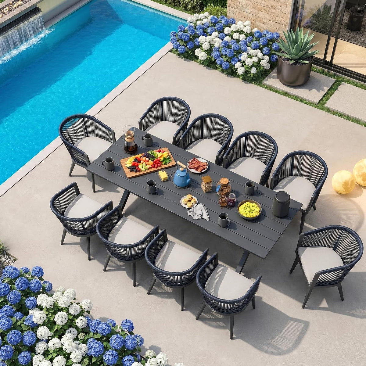 PURPLE LEAF Outdoor Dining Set for 10 with Cushions PE Rattan Grey