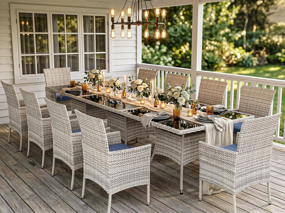 Outdoor Dining Set, 15-Piece Patio Furniture Set with Tempered Glass Table an...