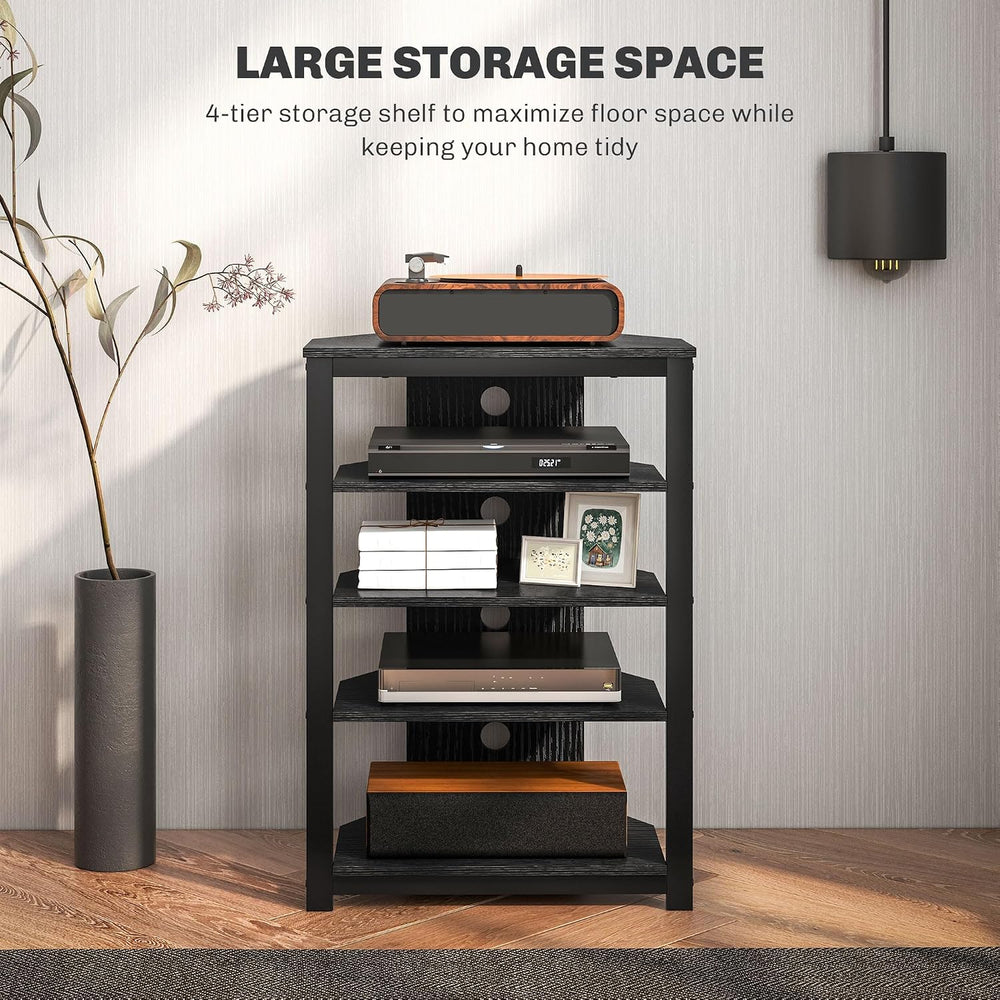 HOMCOM Media Stand with 4-Tier Audio Rack, AV Media Corner Shelf, Black