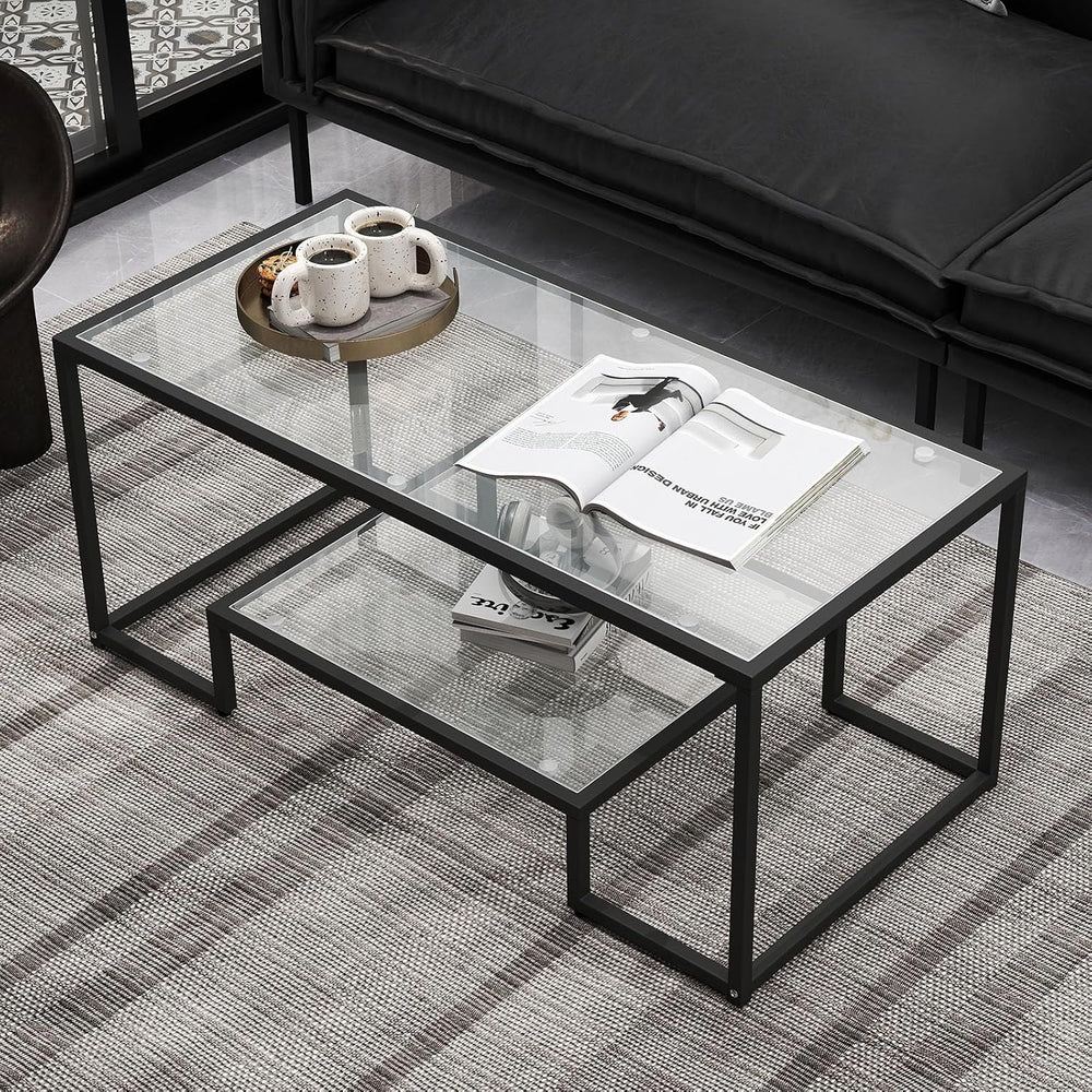 42" Rectangular Glass Coffee Table, Black