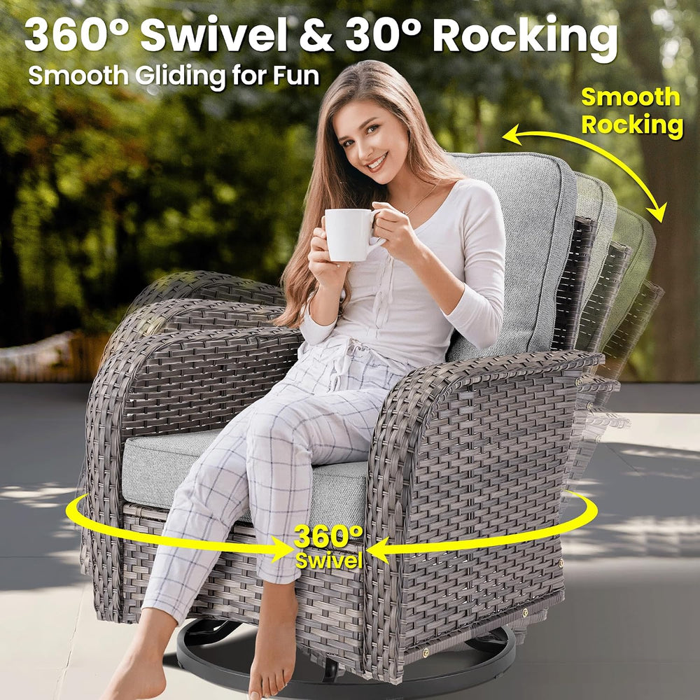 ovios 6 Pieces Patio Furniture Set, Outdoor Wicker Sofa Couch with Swivel Gli...