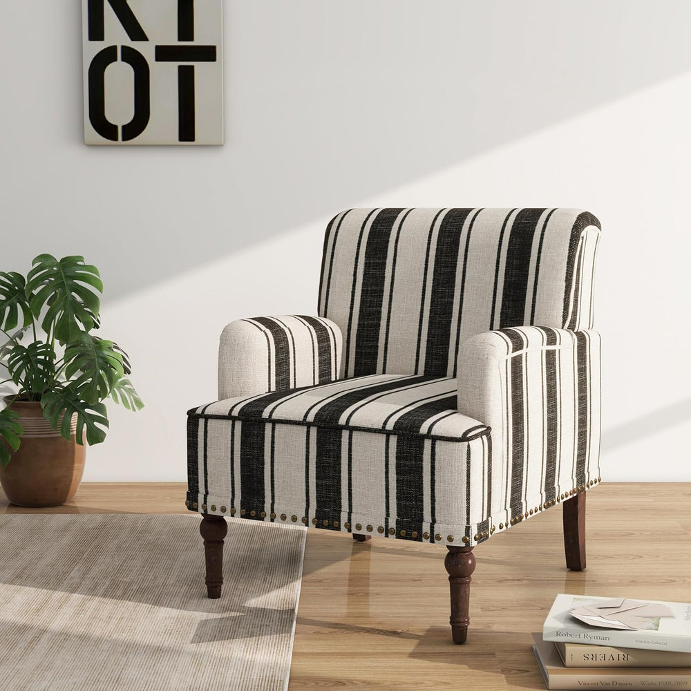 Mid-Century Modern Accent Chair, Black Stripe, Set of 1