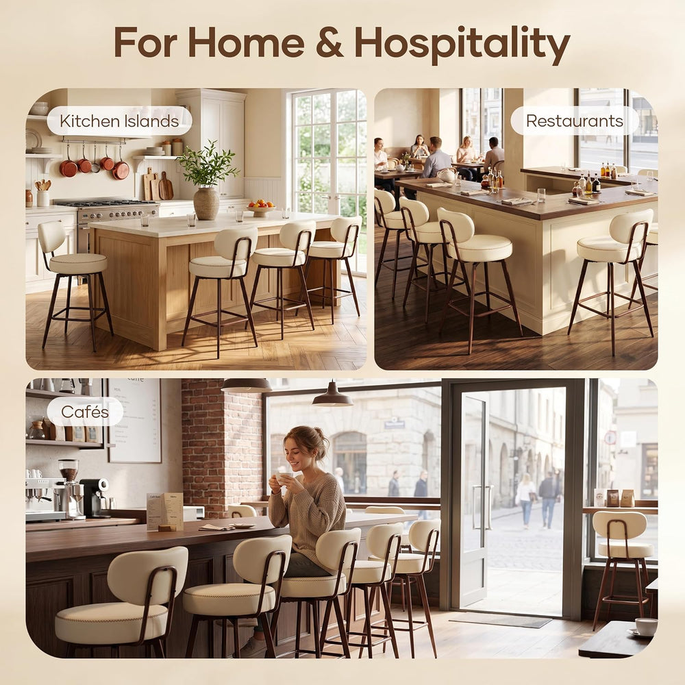 Swivel Bar Stools Set of 2,26" PU Leather Counter Height Bar Stools, Beige