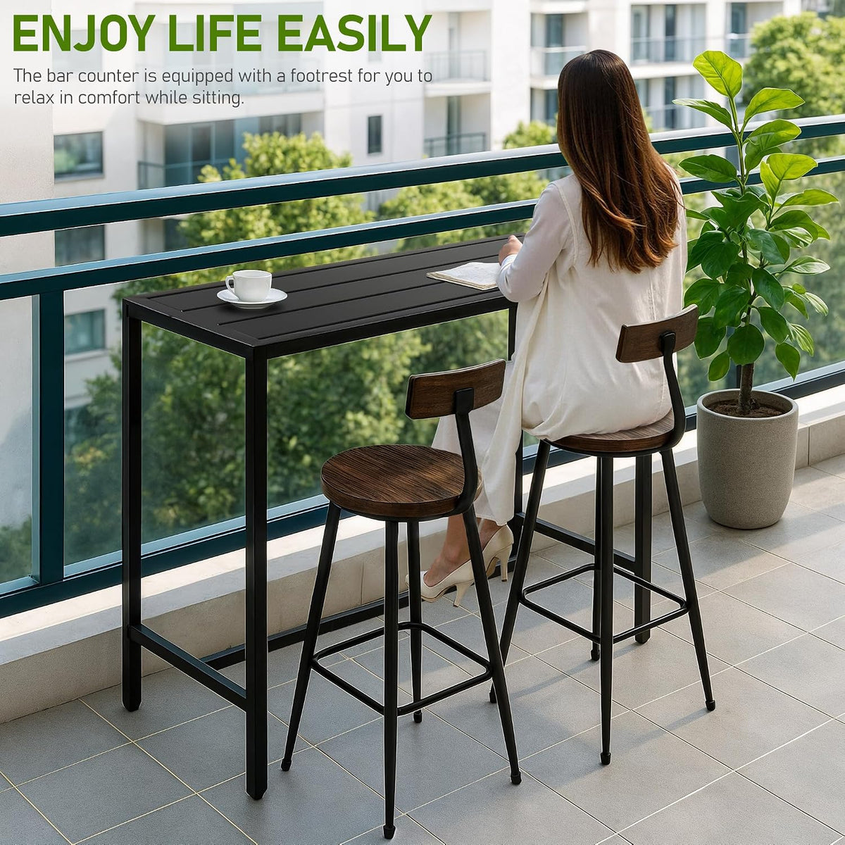 Outvita Outdoor Bar Table, Heavy Duty 40" Metal Table for Balcony Bistro