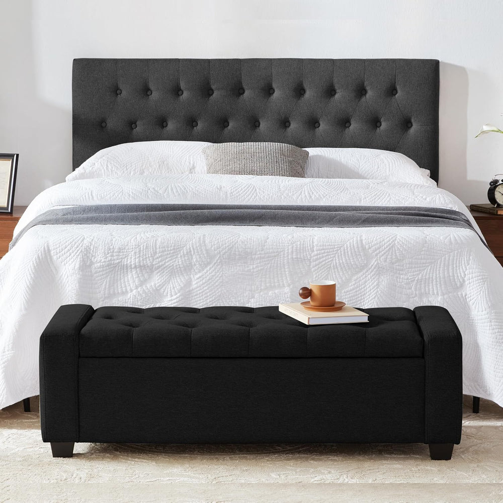 48" Ottoman with Storage, Black Storage Ottoman Bench with Safety Hinge