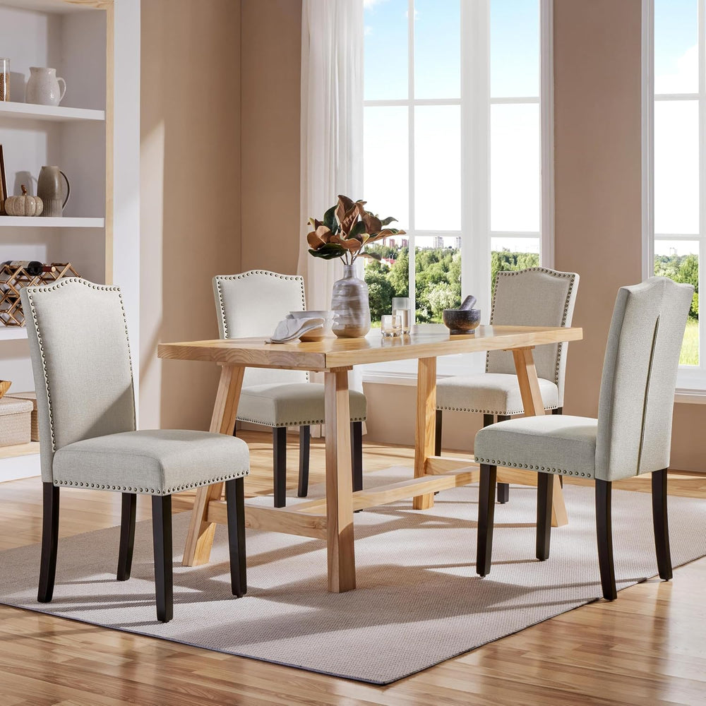 Yaheetech Dining Chairs Set of 4 Upholstered High Back Kitchen Chairs Beige