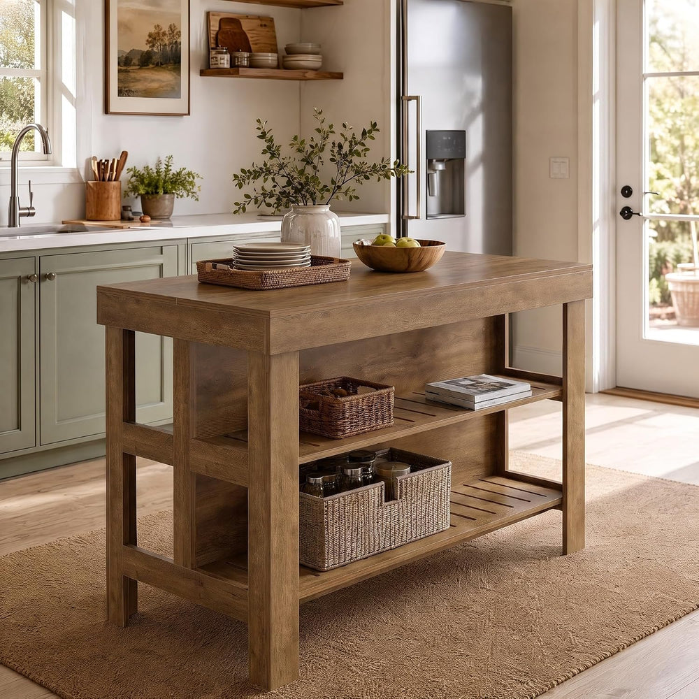 Tribesigns Kitchen Island with Storage Shelves (Vintage Brown)