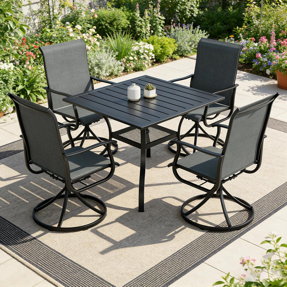 SUNCROWN 5-Piece Outdoor Patio Dining Set, All Weather Square Metal Table &am...