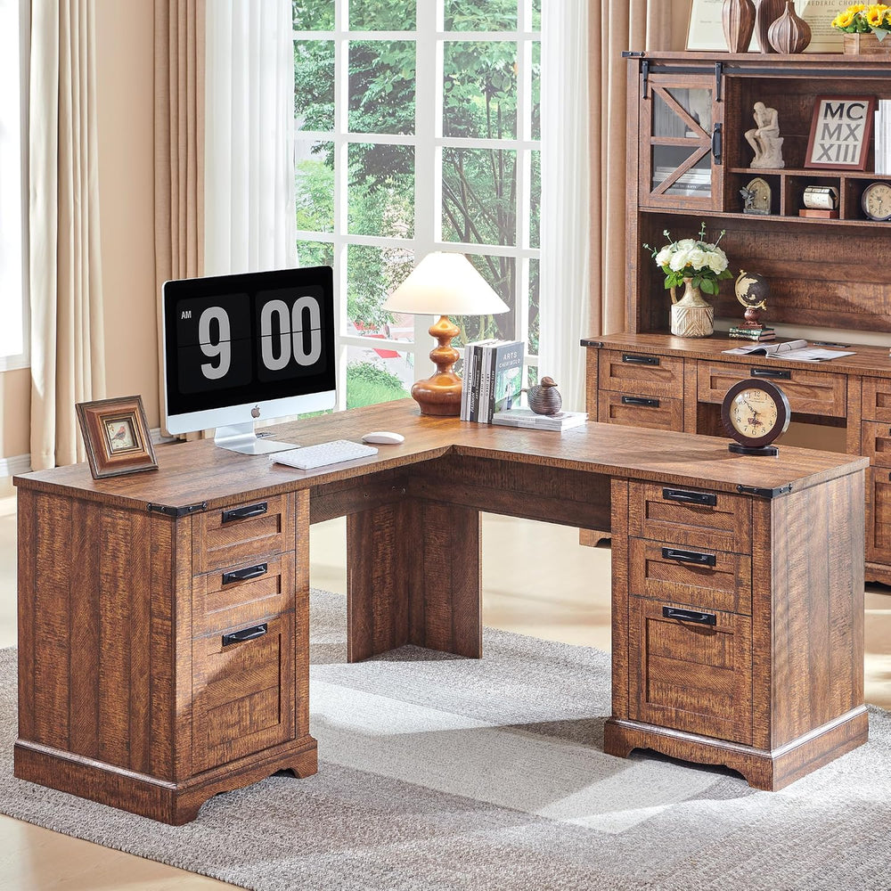 RedLemon 60" Farmhouse L Shaped Executive Desk, Reclaimed Barnwood
