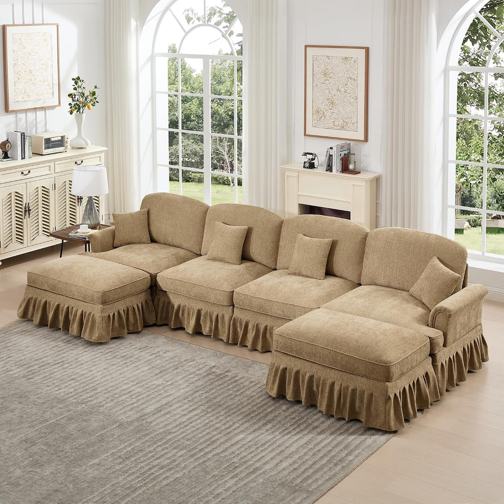Aoowow 138” Modular Sectional Sofa, Mid Century Chenille 4-Seat Couches with ...