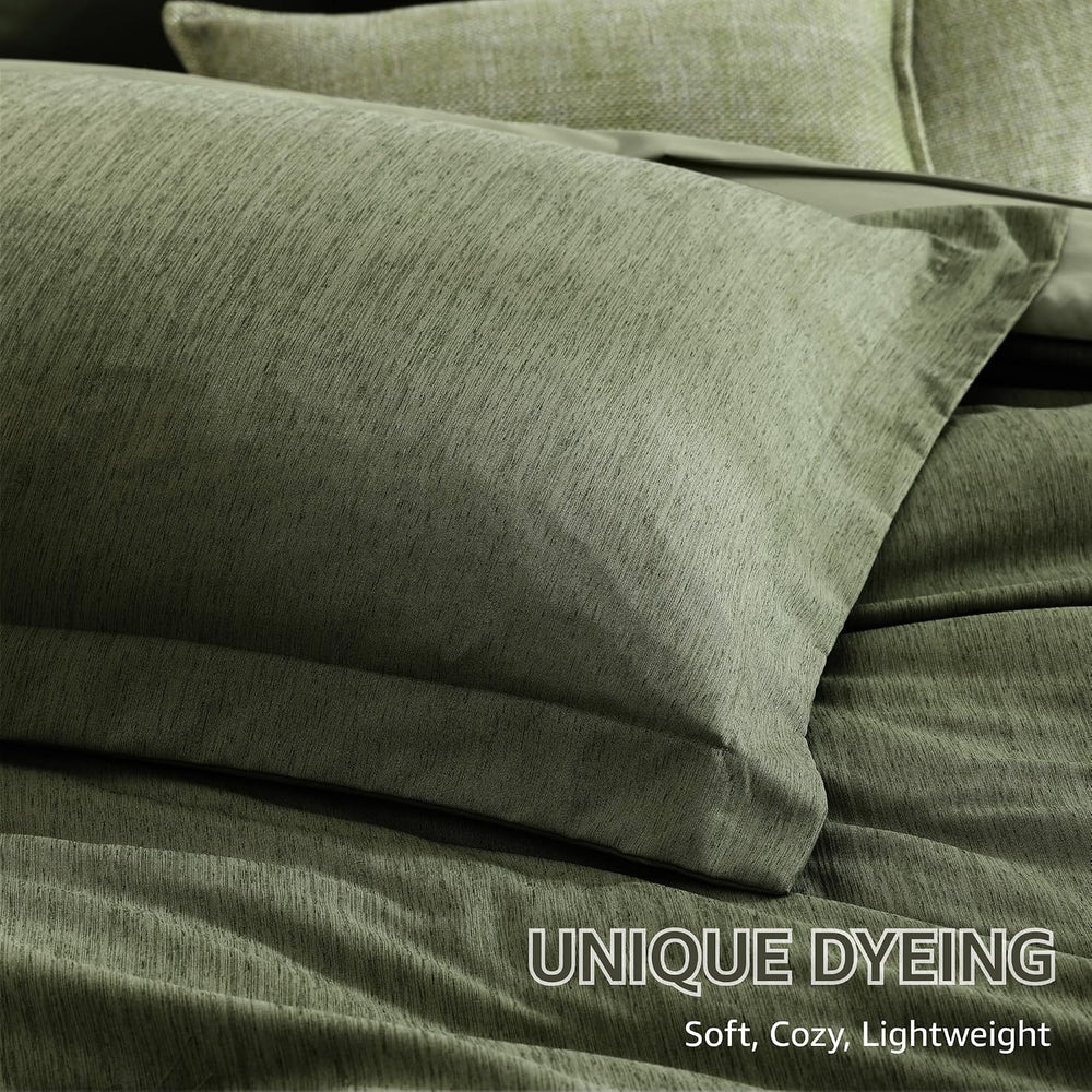 Monbix Queen Comforter Set Olive Green 7 Pieces Bed in a Bag