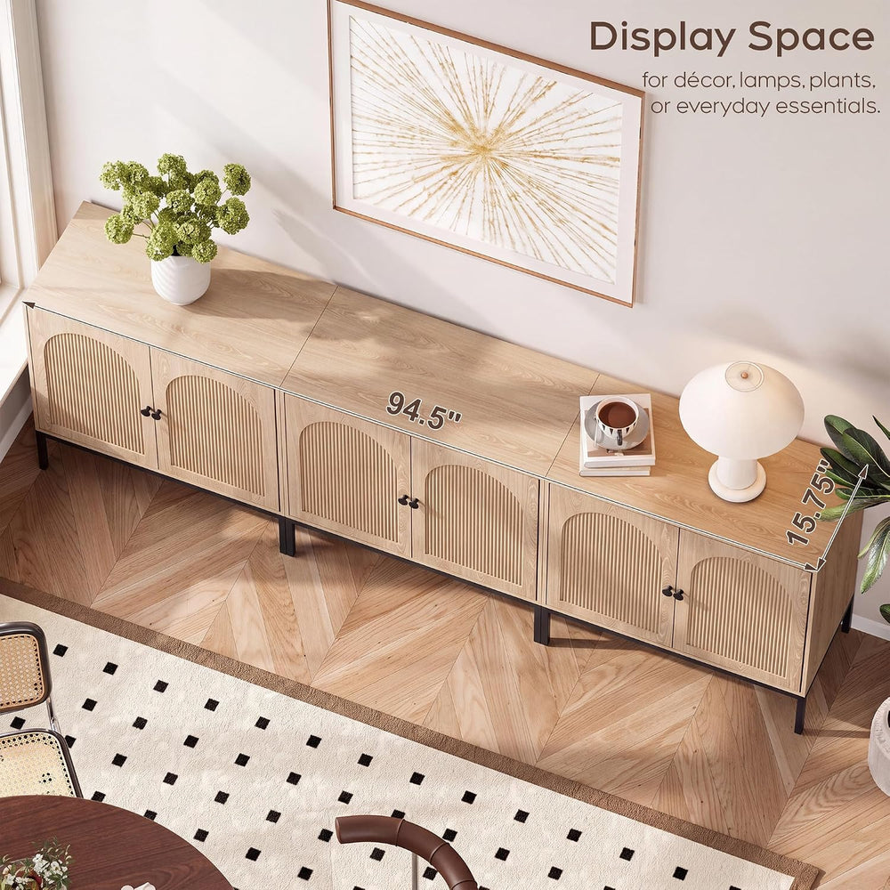 Yechen Fluted Sideboard Buffet Cabinet with Storage, Set of 3, Natural Oak