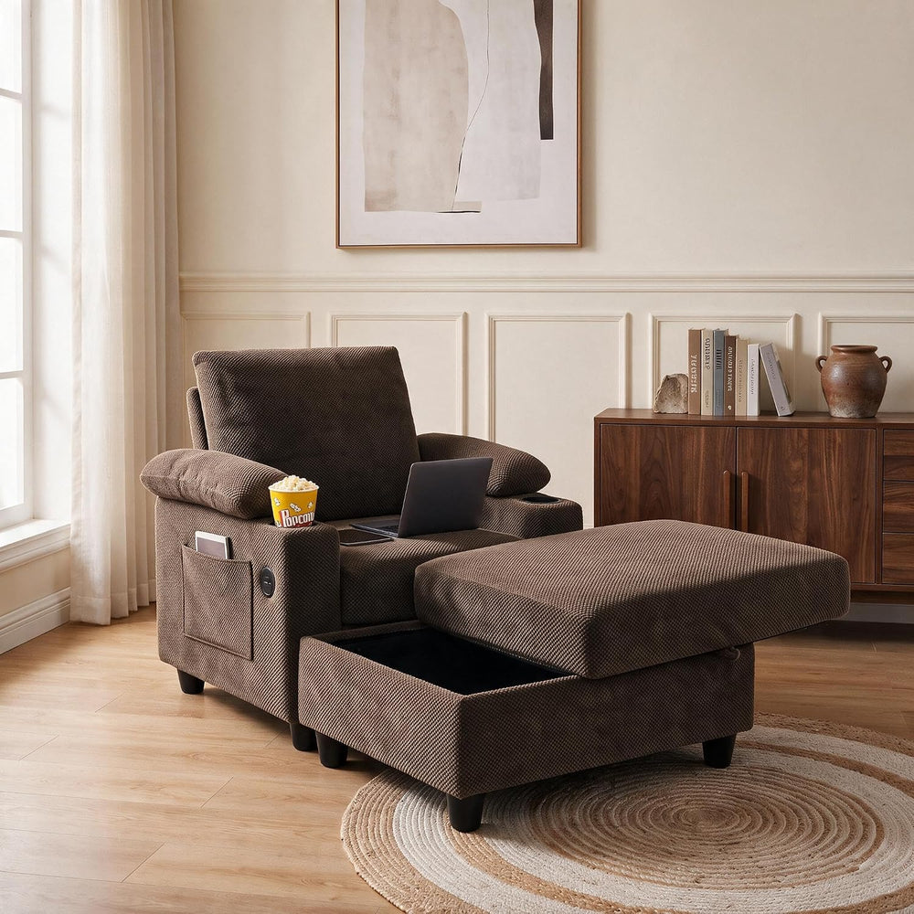 Convertible Sleep Chair with Ottoman, 5 in 1 Single Sofa, Coffee