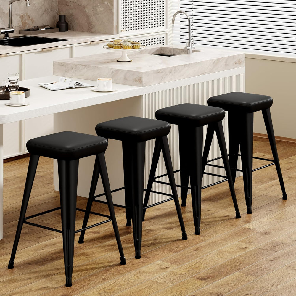 Aklaus PU Leather Metal Bar Stools 26 inch Faux Leather Counter Height Barsto...