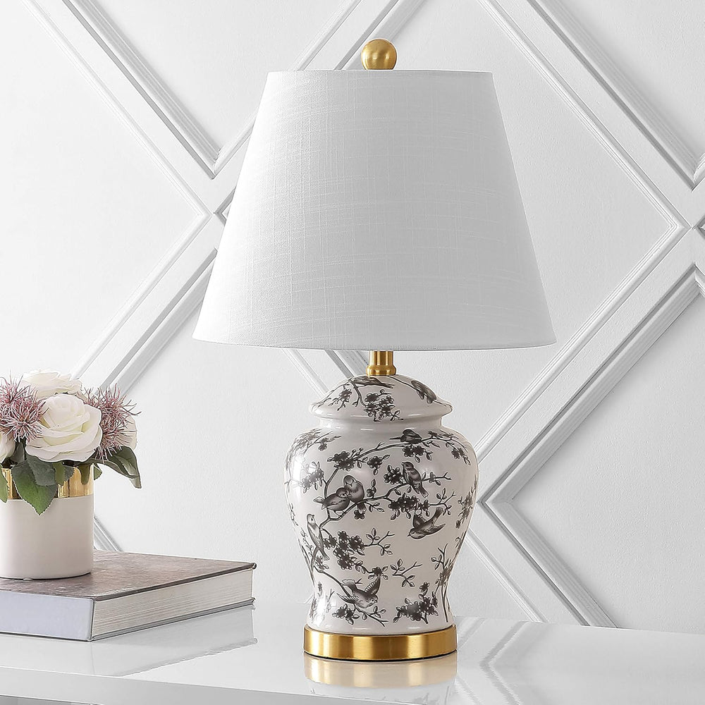 JONATHAN Y Penelope Ginger Jar 22" LED Table Lamp, Gray/White