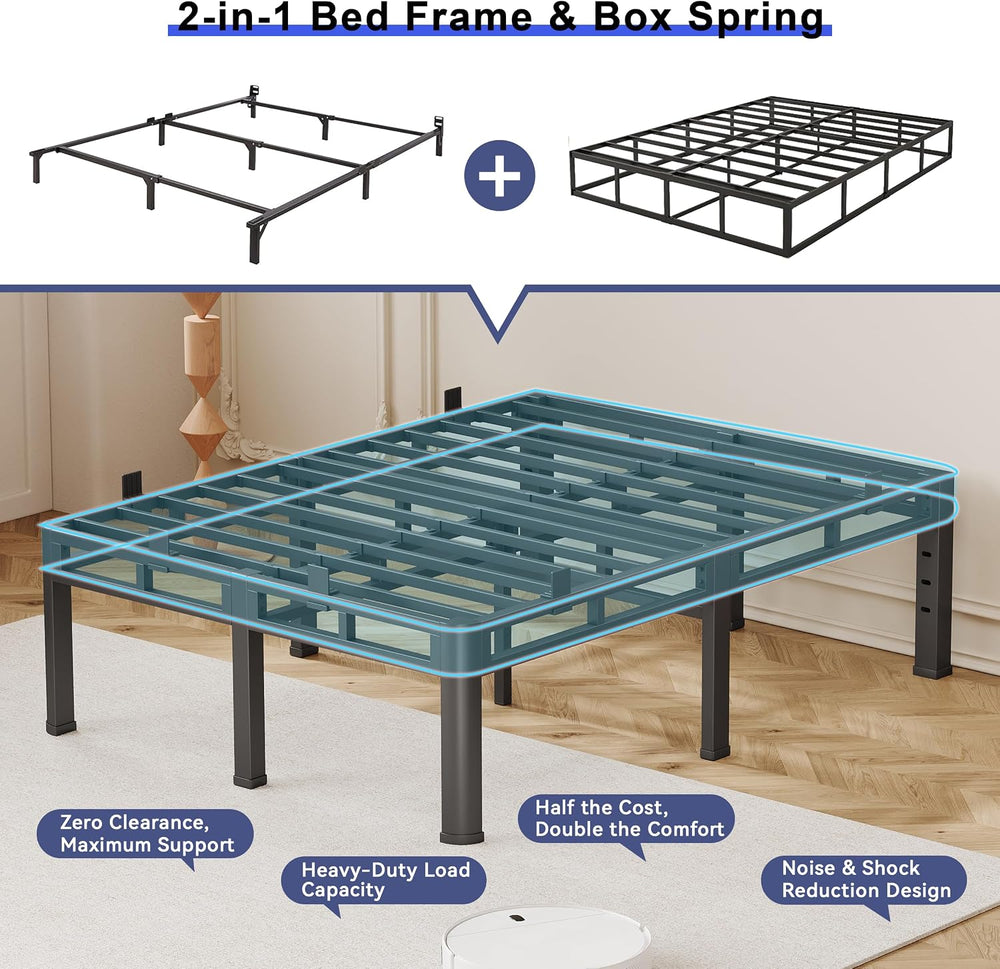 Bed Frame Queen Size 24 Inch Tall,Double Layer Heavy Duty Metal Platform