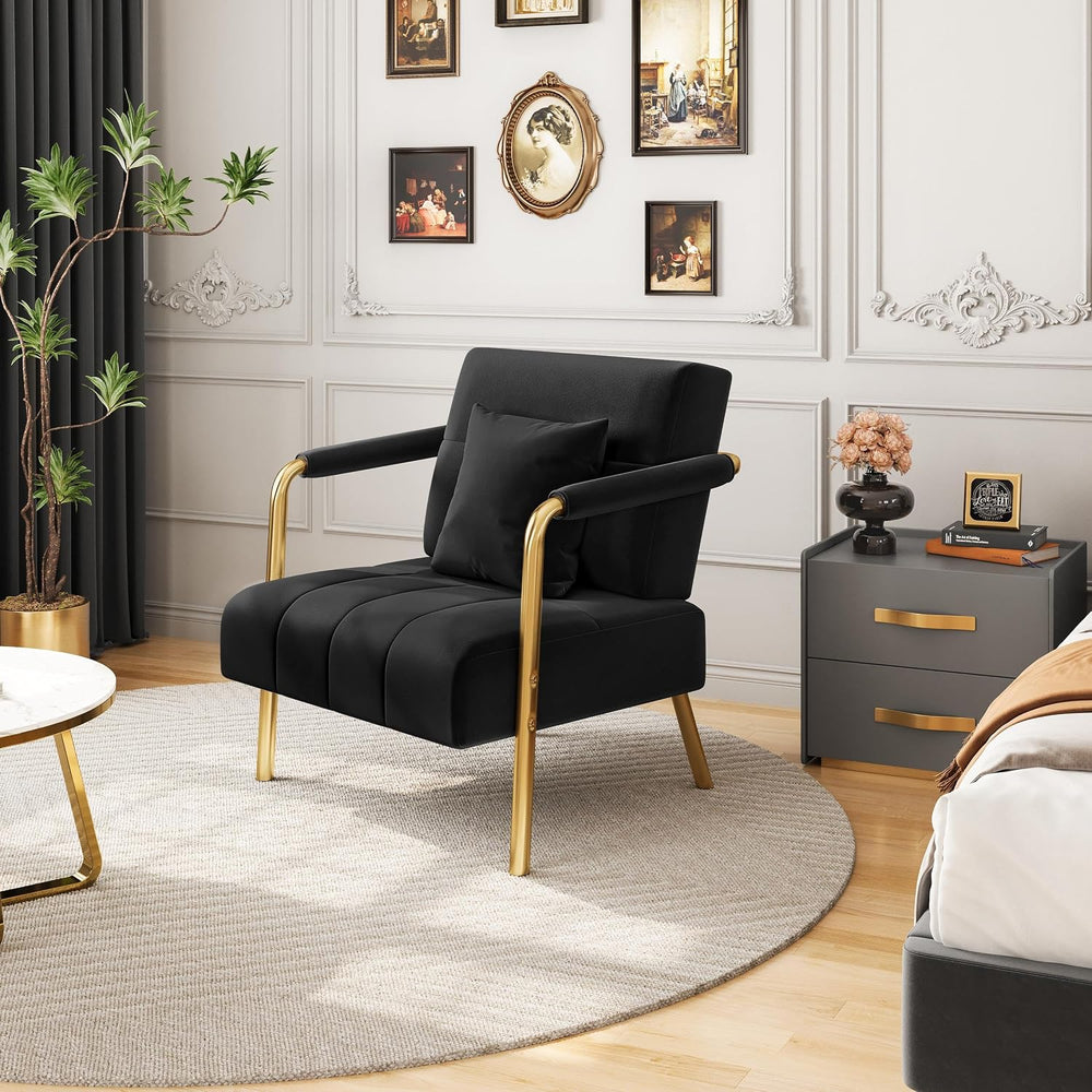 Yaheetech 30" Velvet Sofa Chair Accent Sofa with Gold Metal Leg, Black