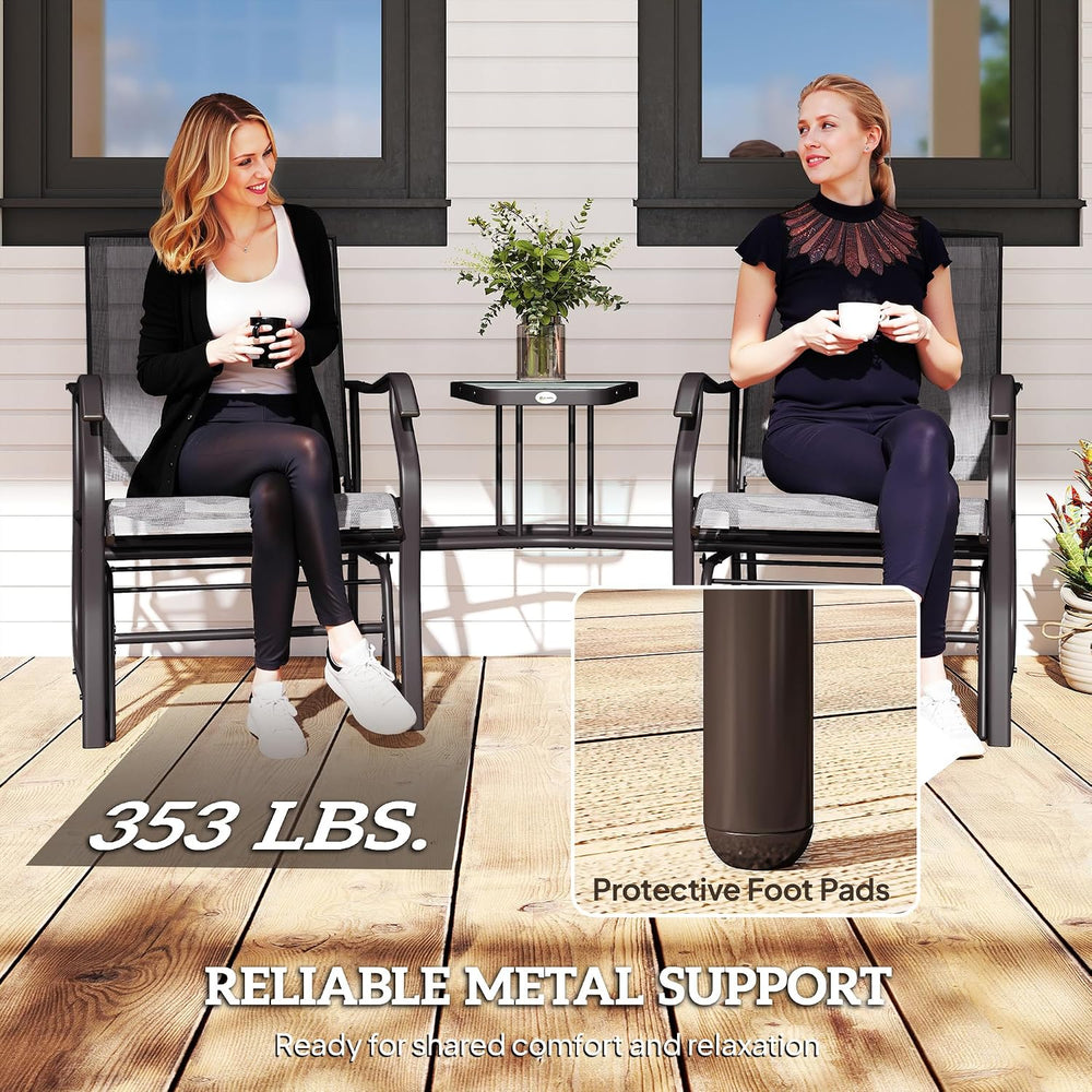 Outsunny Outdoor Glider Chair with Table 2-Seat Patio Loveseat Gray