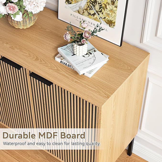 TV Stand for 100" TV, Mid Century Modern 94.4'' Television Stand, Entertainment Center with Storage and Adjustable Shelves, Media Console TV Cabinet for Living Room