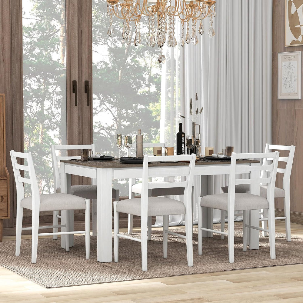LUMISOL 7-Piece Dining Table Set with Chairs, Extendable Dining Room Table Se...
