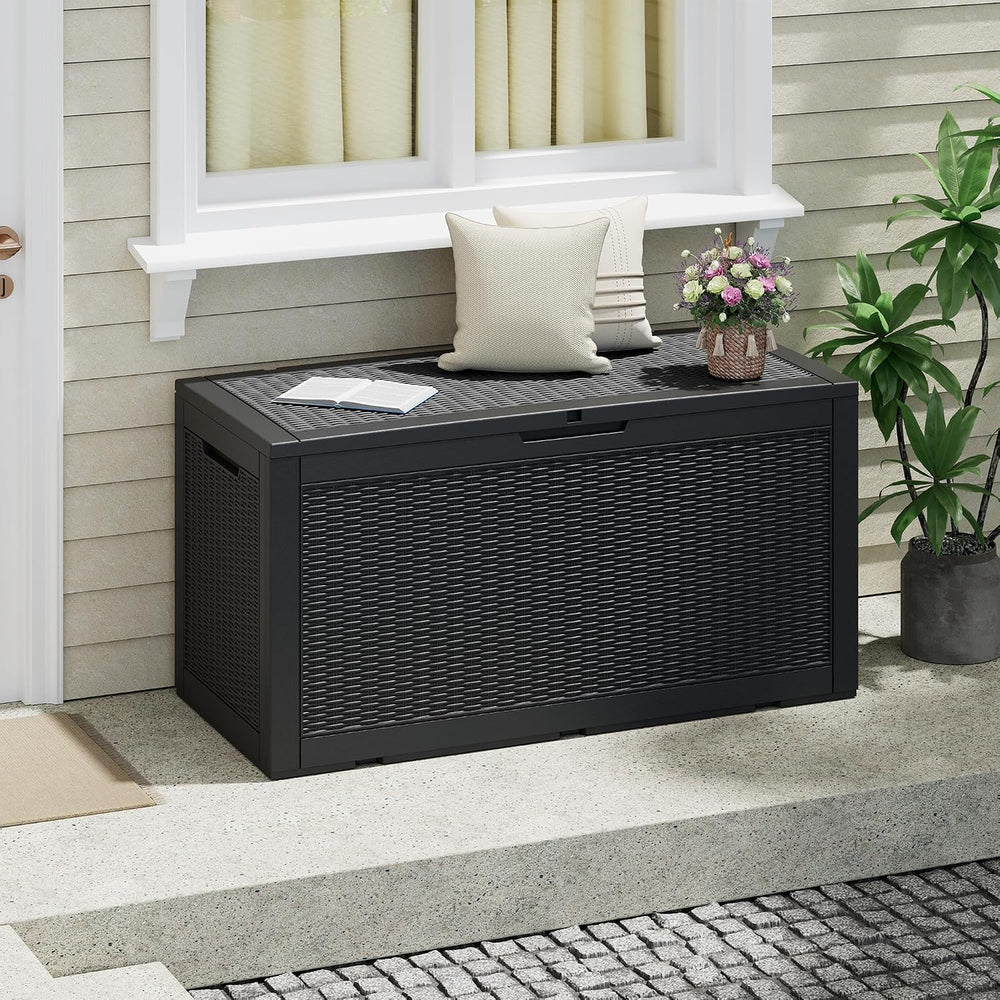 160 Gallon Deck Box,Lockable Outdoor Storage Box Gas Lift,Waterproof,Black