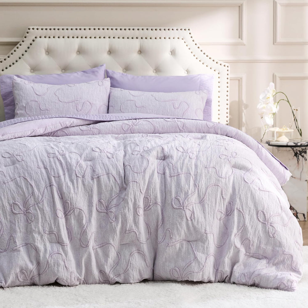 Bedsure Lavender Comforter Set Cute Bow Bedding Set Queen 3 Pieces