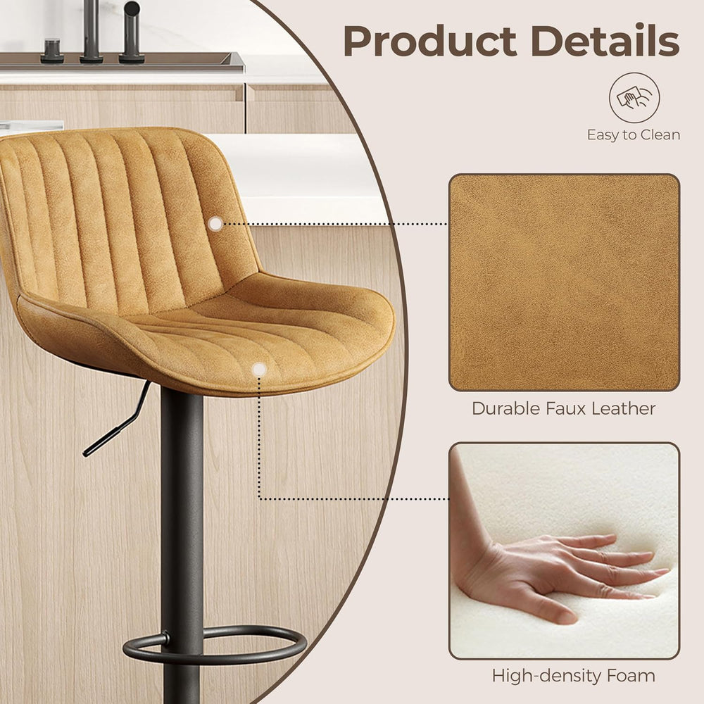 Volans Bar Stools Set of 4, Mid Century Counter Stools Faux Leather Swivel Ad...