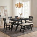 Merax 6-Piece Wood Counter Height Dining Table Set with Storage Shelf, Rustic Dining Table Set with Upholstered Chairs and Bench for 4-6, Espresso+Beige