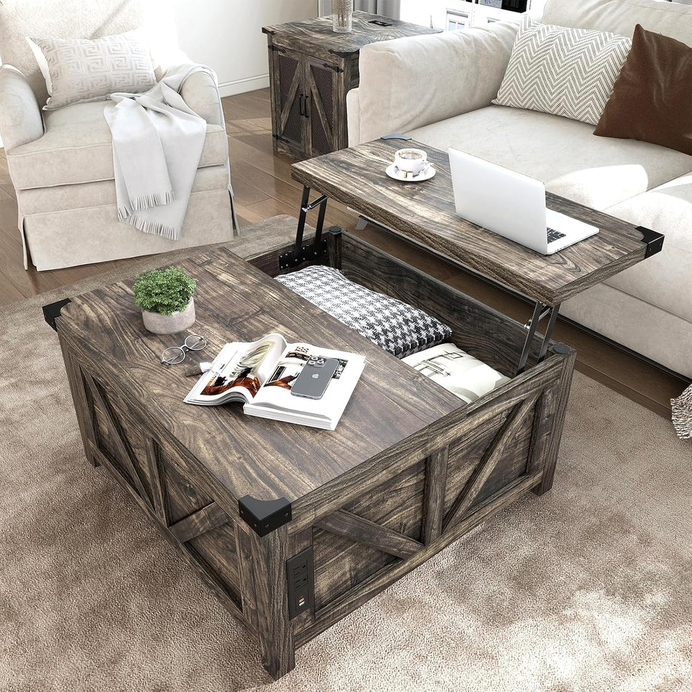 jimeimen 35.6" Farmhouse Lift Top Coffee Table with Storage, Square Coff...