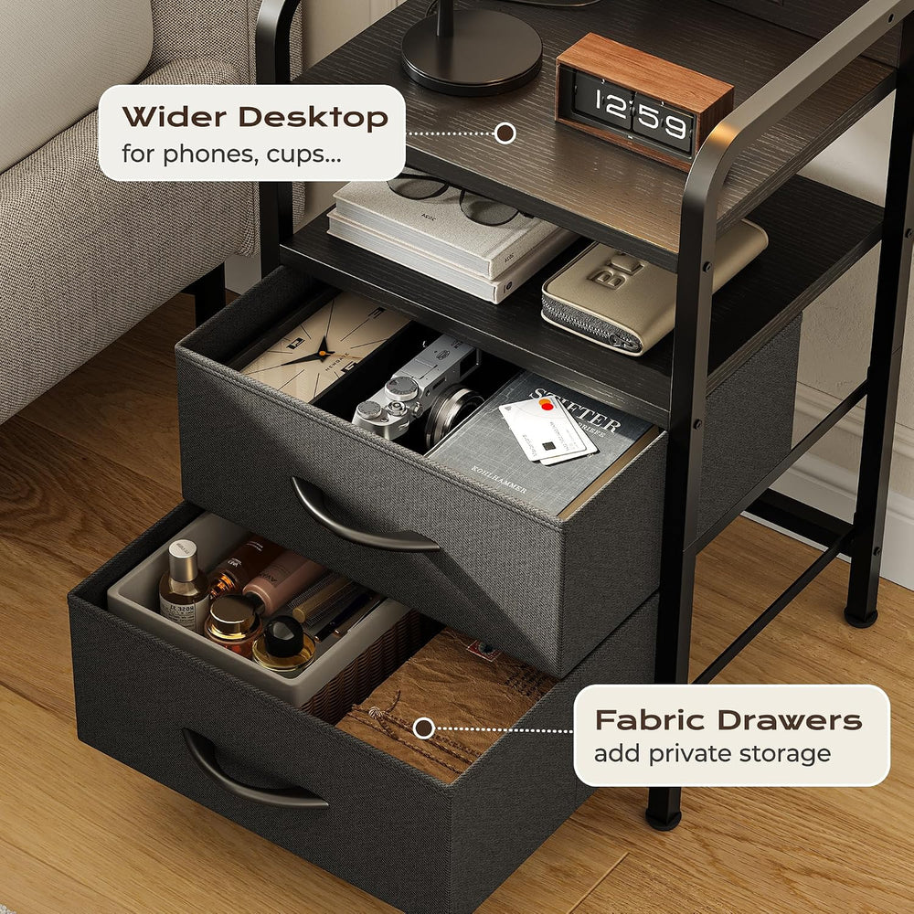 Huuger Nightstands Set of 2, Night Stand with LED Lights, Charging Station