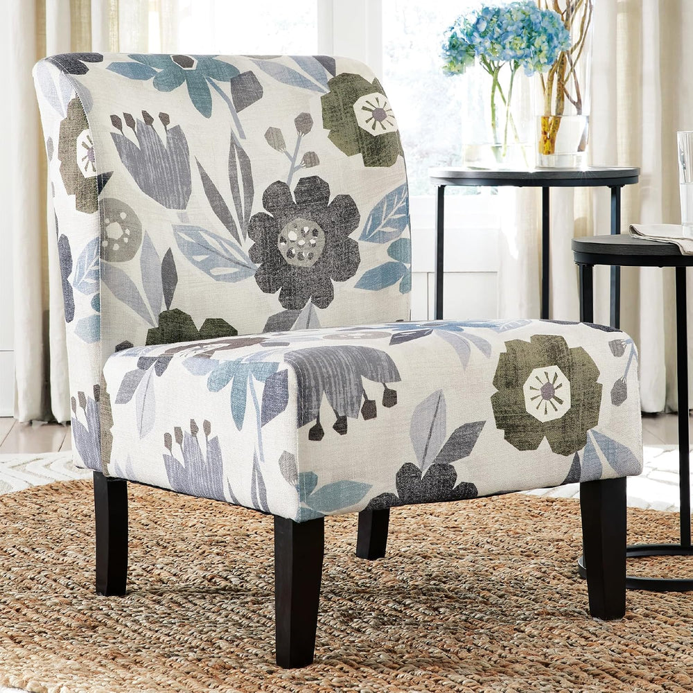 Signature Design by Ashley Armless Accent Chair, Ivory & Blue Floral