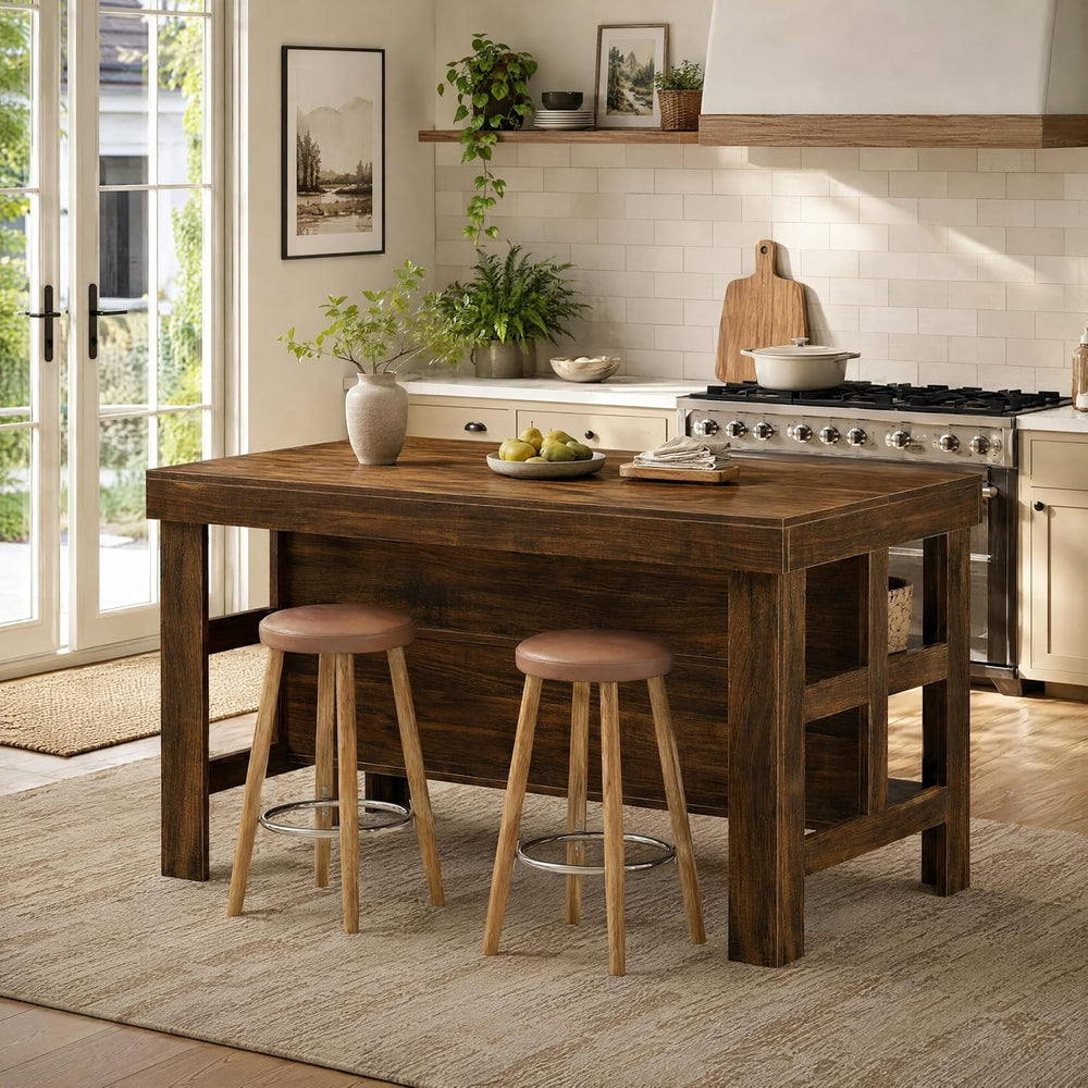 Tribesigns Kitchen Island with Storage Shelves (Rustic Brown)
