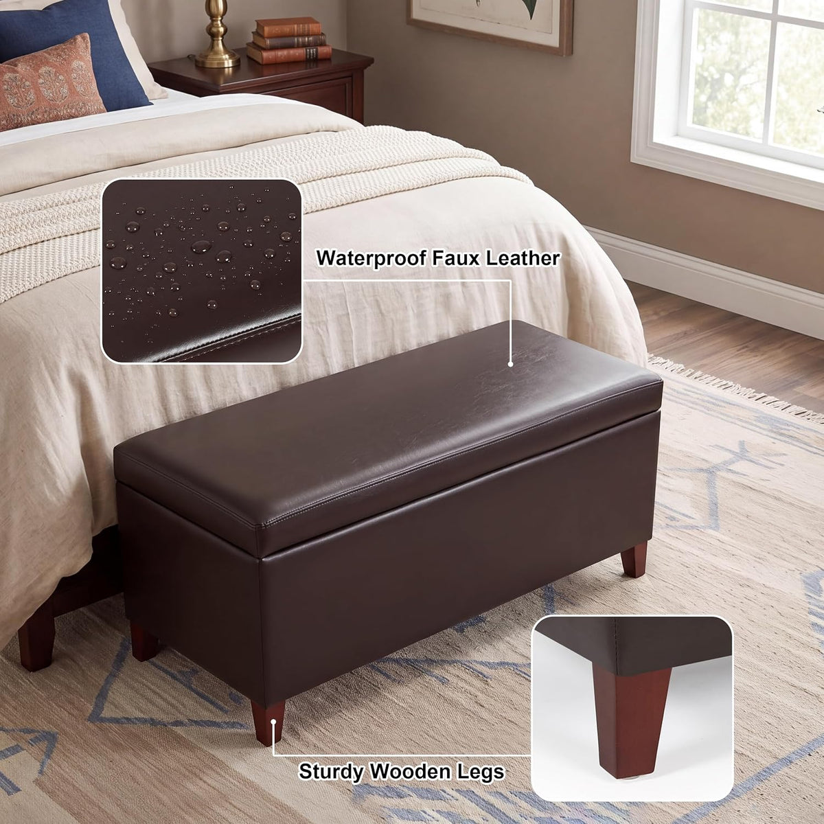 Homebeez 42" Storage Ottoman Bench, Lift Top Faux Leather Coffee Table