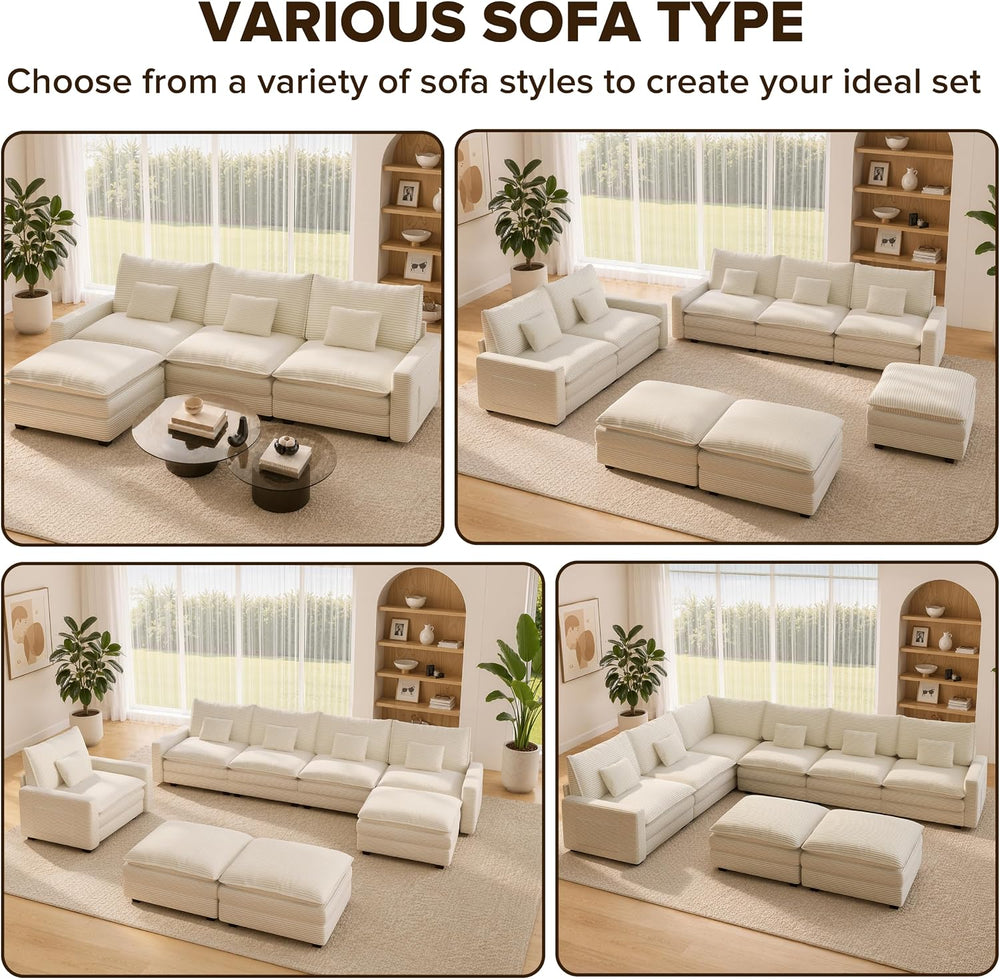 74" Cloud Loveseat with 2 Movable Ottoman, Deep Seat Modular Sectional Sofa