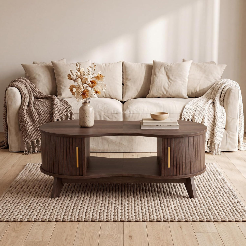Coffee Table, Dual Oval Coffee Table for Living Room, 47'' Walnut